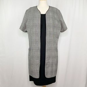 vintage plaid open front black & white shift dress